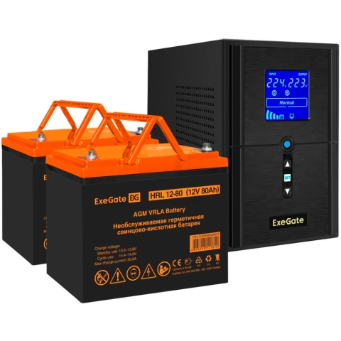 ИБП + батарея ExeGate SineTower SZ-1500.LCD.AVR.2SH.1C13.USB + 2x HRL 12-80 (80Ач)