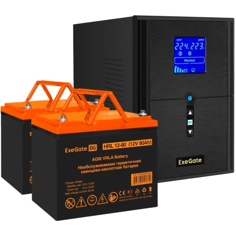 ИБП + батарея ExeGate SineTower SZ-2000.LCD.AVR.3SH.1C13.USB + 2x HRL 12-80 (80Ач)