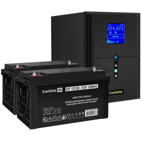 ИБП + батарея ExeGate SineTower SZ-2000.LCD.AVR.3SH.1C13.USB + 2x DT 12120 (120Ач)