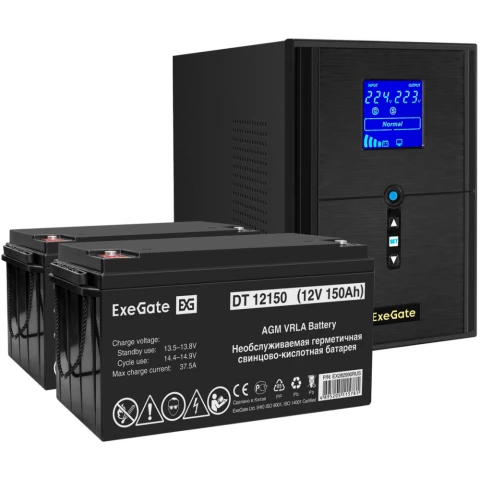 ИБП + батарея ExeGate SineTower SZ-2000.LCD.AVR.3SH.1C13.USB + 2x DT 12150 (150Ач)