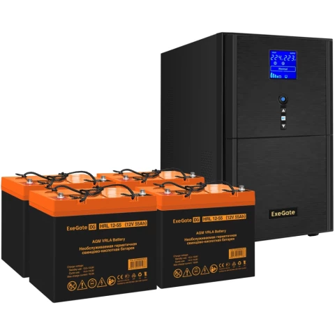 ИБП + батарея ExeGate SineTower SZ-3000.LCD.AVR.3SH.1C13.RJ.USB + 4x HRL 12-55 (55Ач)