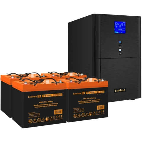 ИБП + батарея ExeGate SineTower SZ-5000.LCD.AVR.2SH.1C13.T.RJ.USB + 4x HRL 12-55 (55Ач)