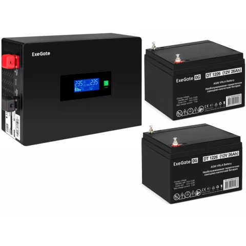 ИБП ExeGate IdealSine SR-1500.LCD.2SH + 2x DT 1226 (26Ач)