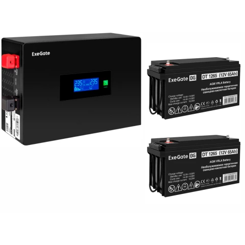 ИБП ExeGate IdealSine SR-1500.LCD.2SH + 2x DT 1265 (65Ач)