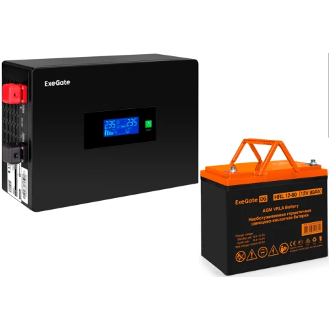 ИБП ExeGate IdealSine SR-1000.LCD.2SH + HRL 12-80 (80Ач)