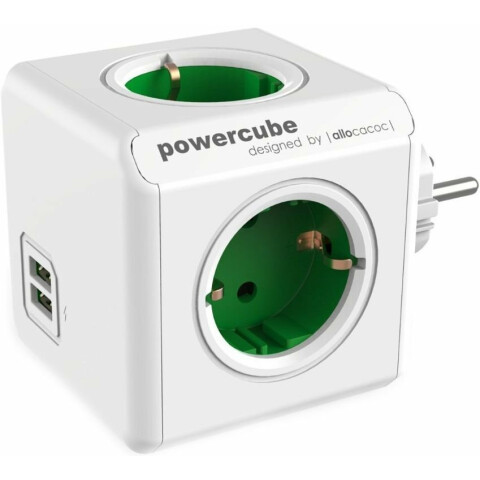 Сетевой разветвитель Allocacoc PowerСube Original Green 2x USB