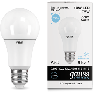 Светодиодная лампочка Gauss Elementary A60 6500K (10 Вт, E27)