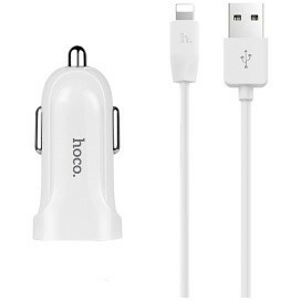 Автомобильное зарядное устройство HOCO Z2 White + Lightning Cable