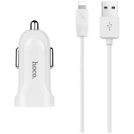 Автомобильное зарядное устройство HOCO Z2A White + Lightning Cable