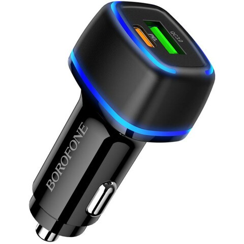 Автомобильное зарядное устройство Borofone BZ14A Mercury Black + Type-C Cable