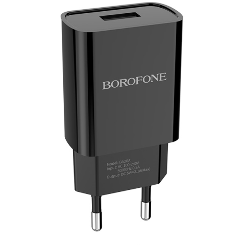 Сетевое зарядное устройство Borofone BA20A Sharp Black + MicroUSB Cable