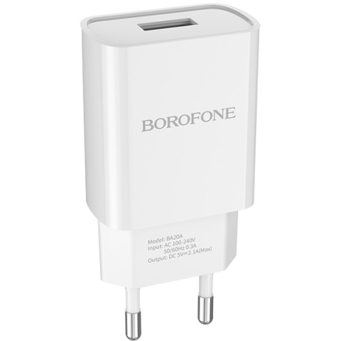 Сетевое зарядное устройство Borofone BA20A Sharp White + Lightning Cable