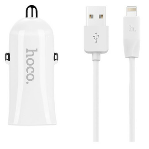 Автомобильное зарядное устройство HOCO Z12 White + Lightning Cable