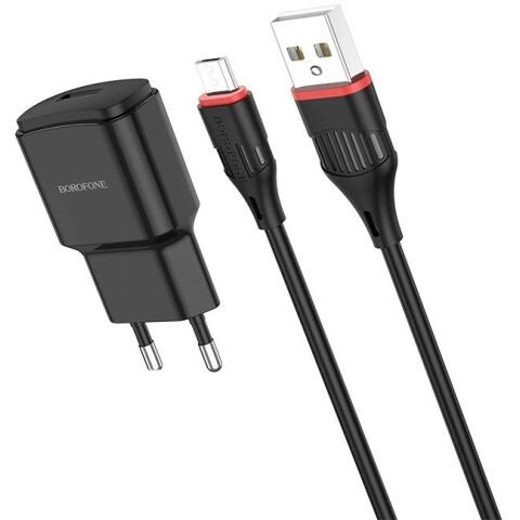 Сетевое зарядное устройство Borofone BA48A Orion Black + MicroUSB Cable