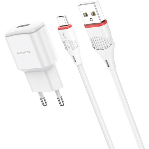 Сетевое зарядное устройство Borofone BA48A Orion White + MicroUSB Cable