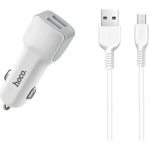 Автомобильное зарядное устройство HOCO Z23 Grand style White + MicroUSB Cable