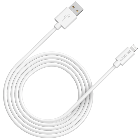 Кабель USB - Lightning, 2м, Canyon CNS-MFIC12W