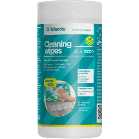 Салфетки Defender CLN 30320 влажные для экранов всех типов, 100шт