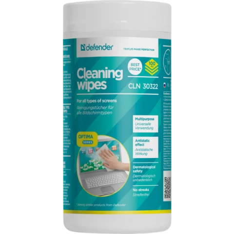 Салфетки Defender CLN 30322 влажные для экранов всех типов, 100шт