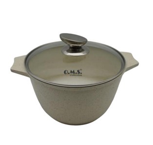 OMS 15022 Кастрюля цв.айвори с крышкой стеклянной 28х11,5см (6,6 л) с АПП