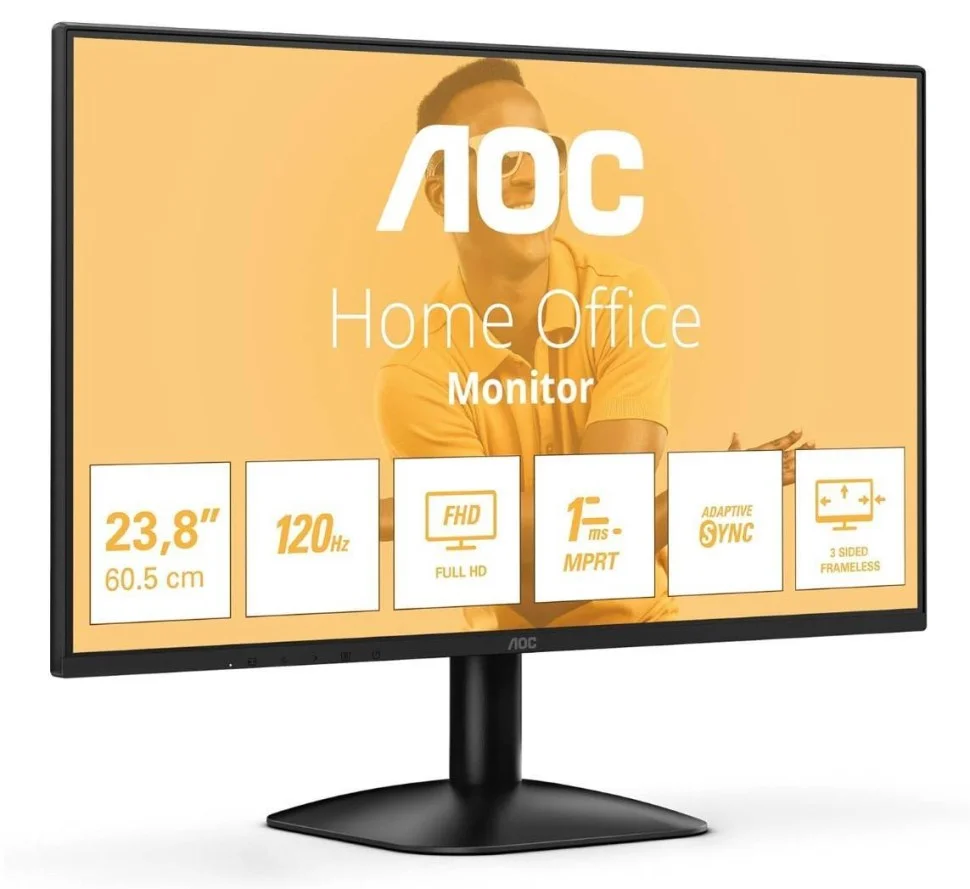 МОНИТОР 23.8" AOC 24B31H Black (IPS, 1920x1080, 120Hz, 1 ms, 178°/178°, 250 cd/m, 1500:1, +HDMI 1.4 (AC ext))