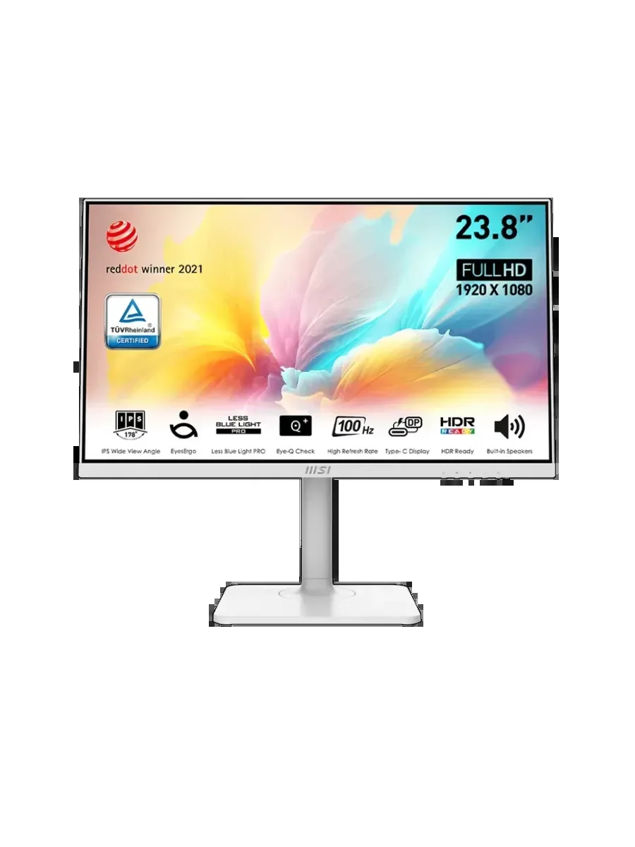 МОНИТОР 23.8" MSI Modern MD2412PW White с поворотом экрана (IPS, 1920x1080, 100Hz, 1ms, 178°/178°, 300 cd/m², 1000:1)