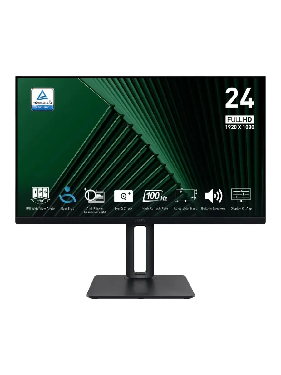МОНИТОР 23.8" MSI PRO MP245PG Black с поворотом экрана (IPS, 1920x1080, 100Hz, 4ms, 178°/178°, 300 cd/m², 1300:1, +VGA)