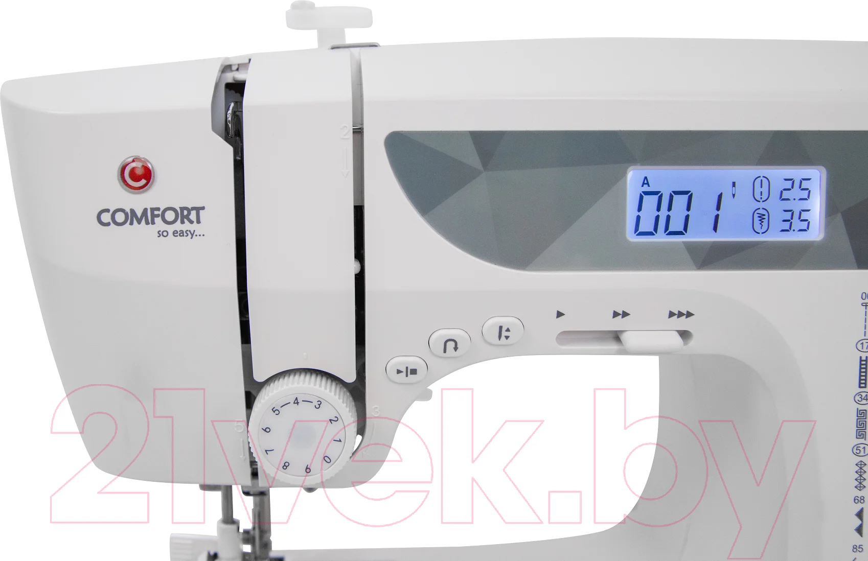 Швейная машина Comfort 1001 200 операций, 9 видов петель, жк дисплей, нитевдеватель, горизонтальный челнок, русск./англ. алфавит, плавная регулировка
