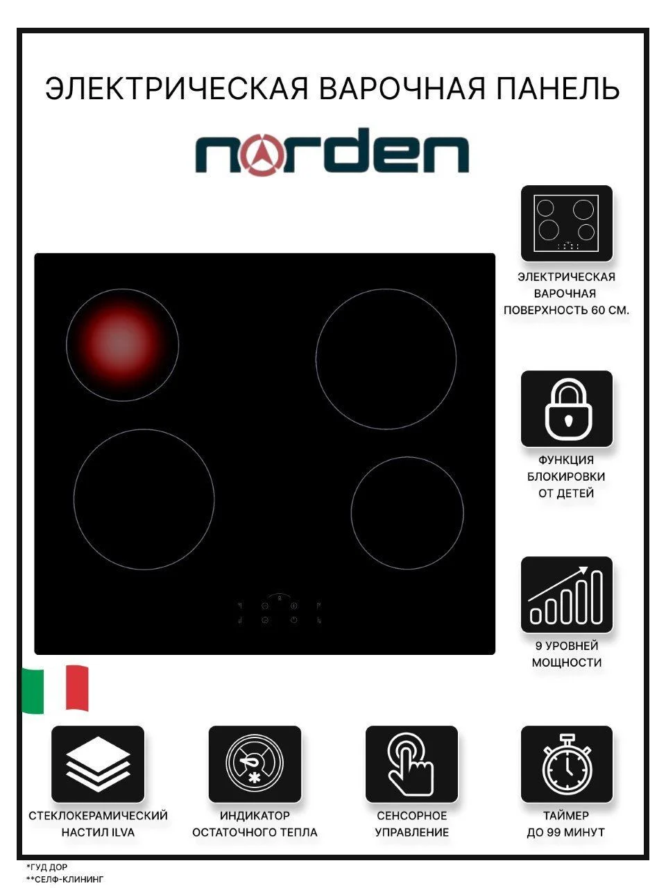 Электрическая варочная панель NORDEN VTRC 4G BLG черный