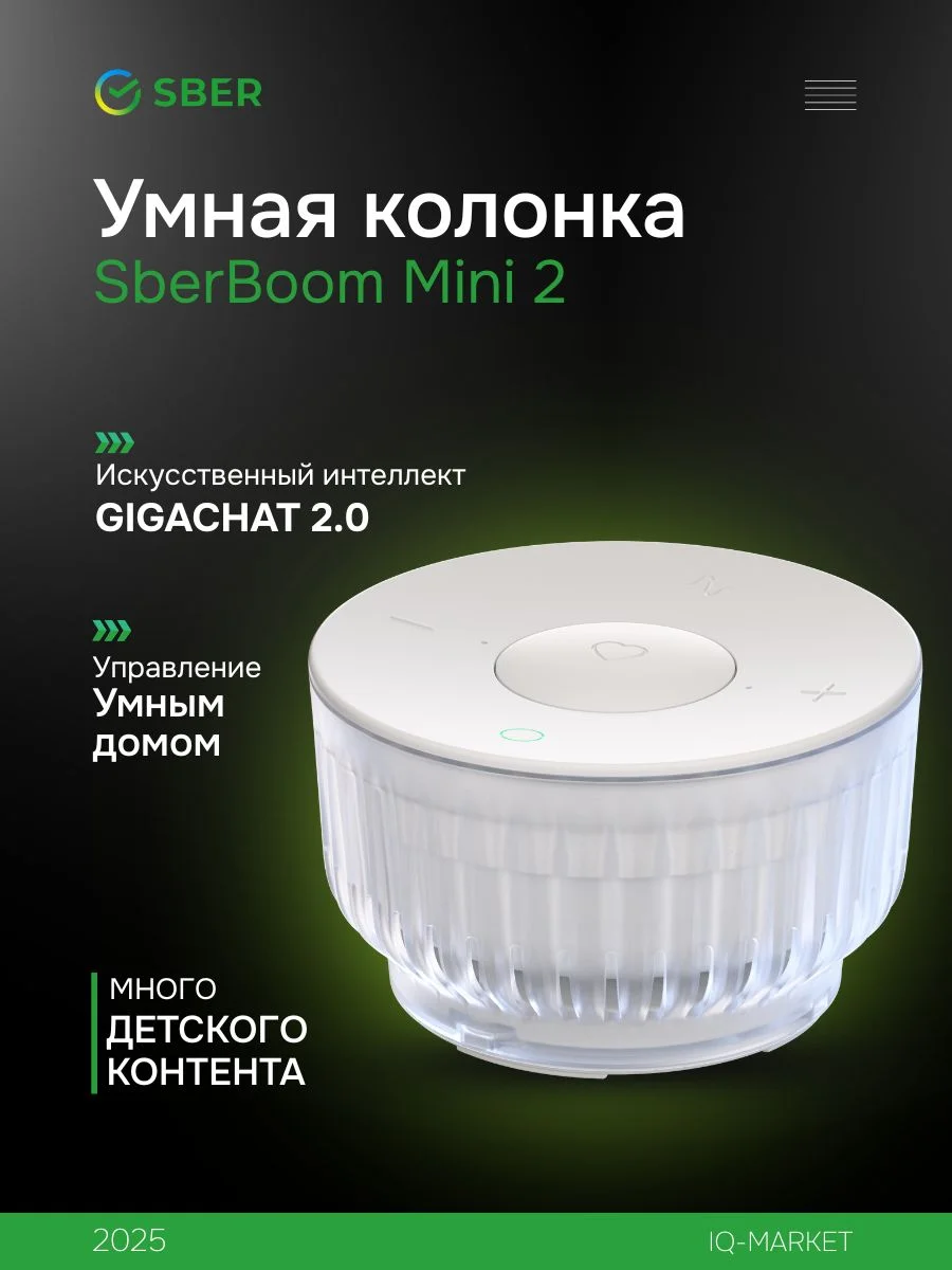 Умная колонка Sber Sberboom Mini 2, с голосовым ассистентом Салют и Gigachat, серый