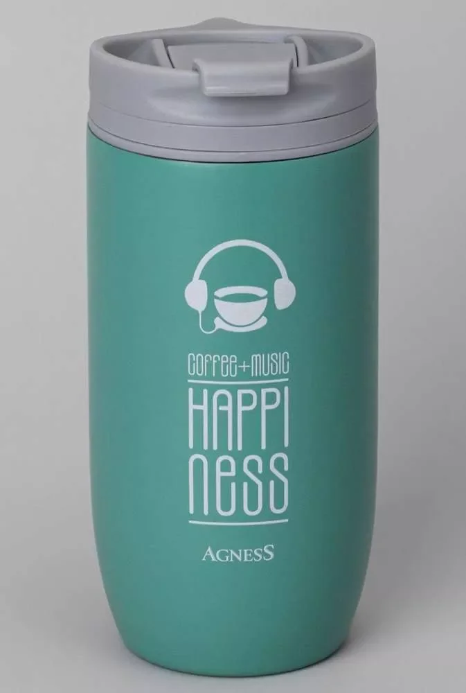 ТЕРМОКРУЖКА AGNESS "HAPPINESS" 450МЛ, КОЛБА НЕРЖ.СТАЛЬ 18/10