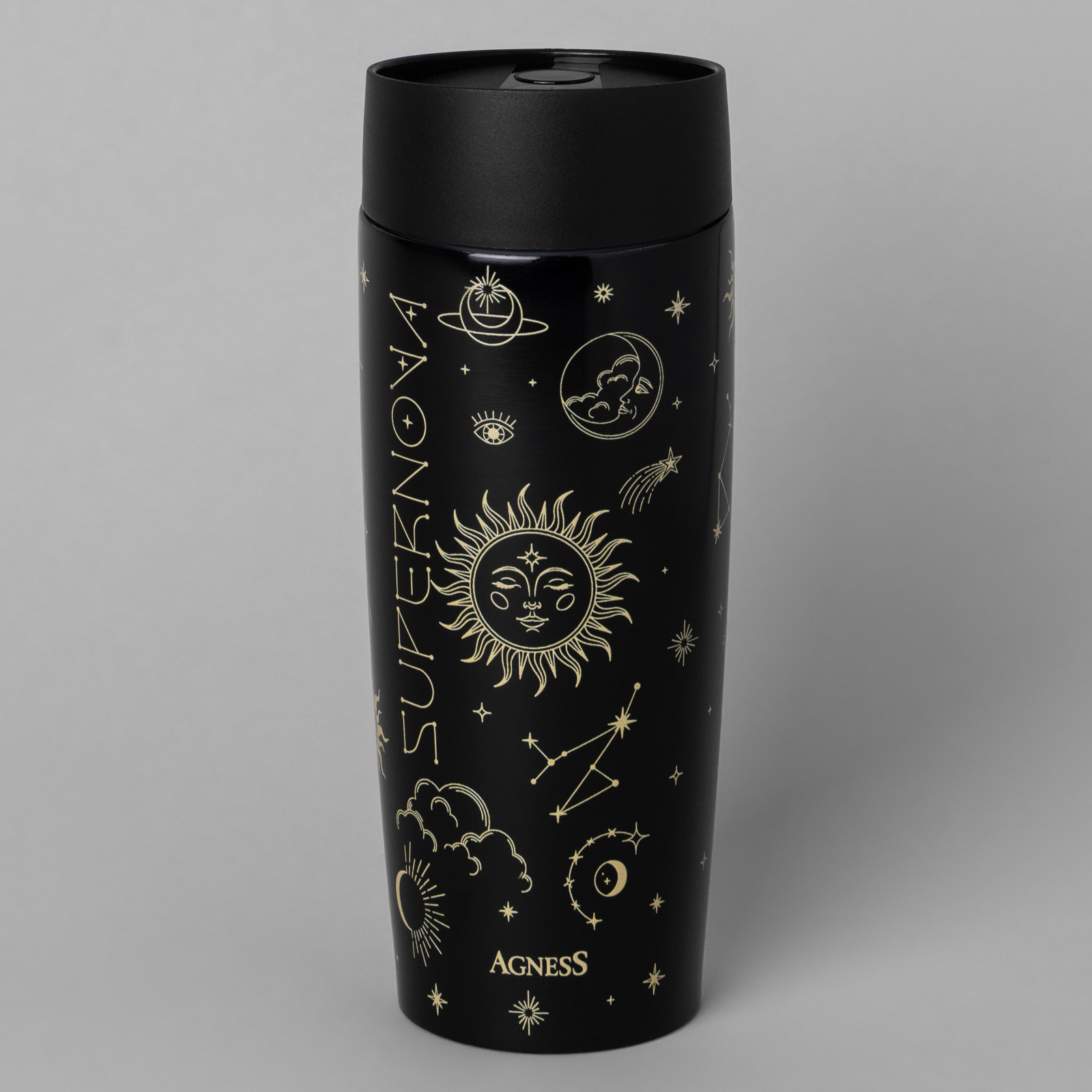 ТЕРМОКРУЖКА AGNESS "SUPERNOVA BLACK" 360МЛ, КОЛБА НЕРЖ.СТАЛЬ 18/10