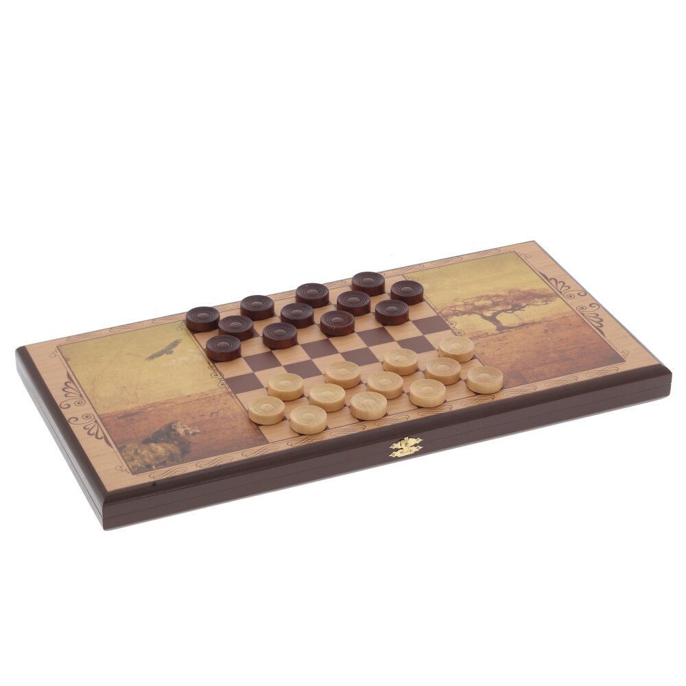 РЕМЕКО Игра настольная 2 в 1 ( шашки, нарды) "Лев", L50 W25 H3 см
