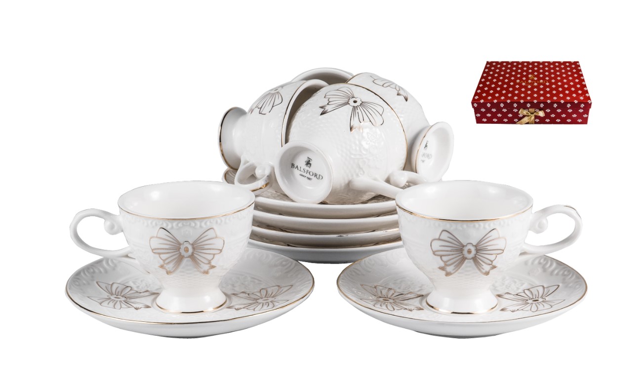 PSF ГРАЦИЯ, набор кофейный (12) 6 чашек 100мл + 6 блюдец, NEW BONE CHINA, подарочная упаковка