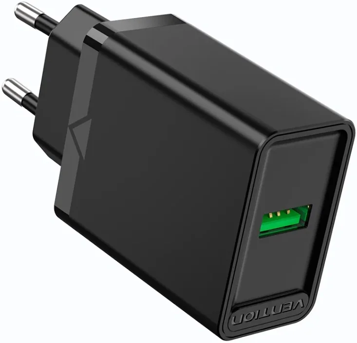 Зарядное устройство Vention на 1 порт USB A, QC 3.0 2.4A, черный (FABB0-EU)