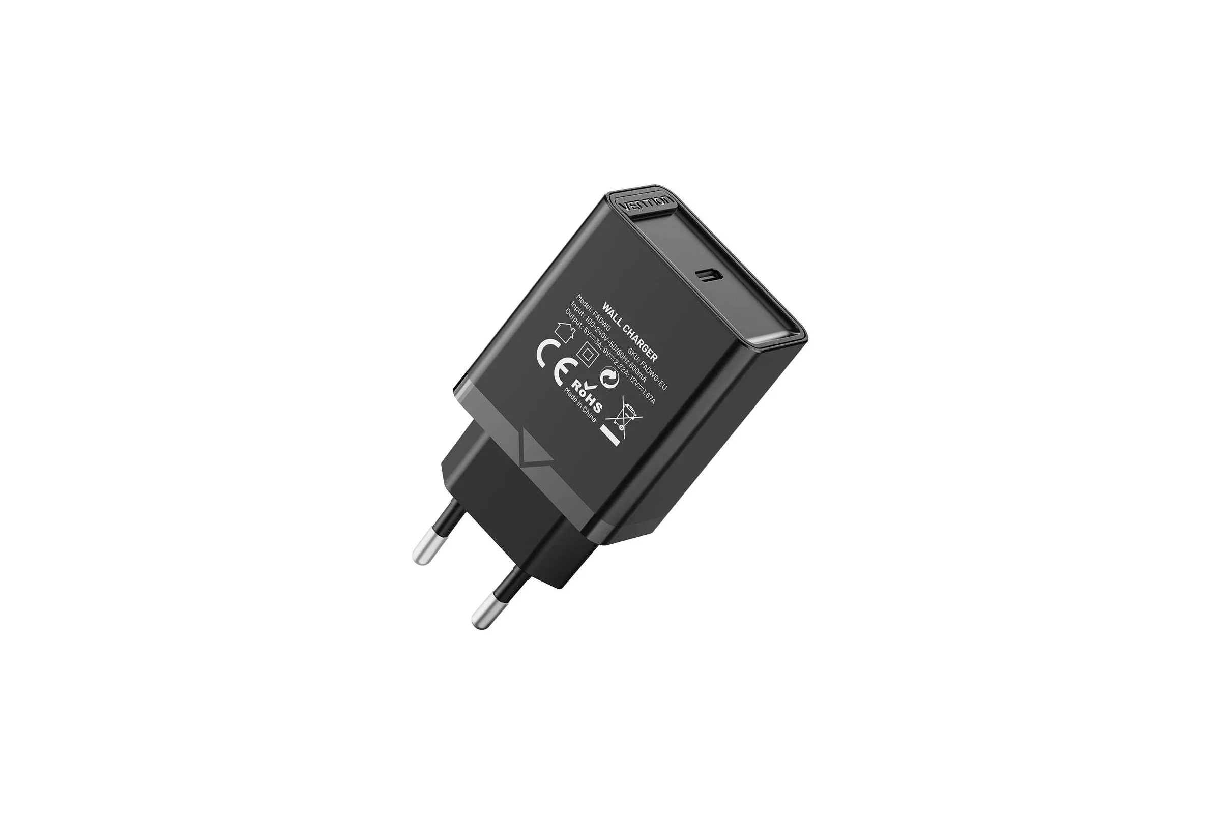 Зарядное устройство Vention на 1 порт USB C, QC 4.0, черный (FADB0-EU)