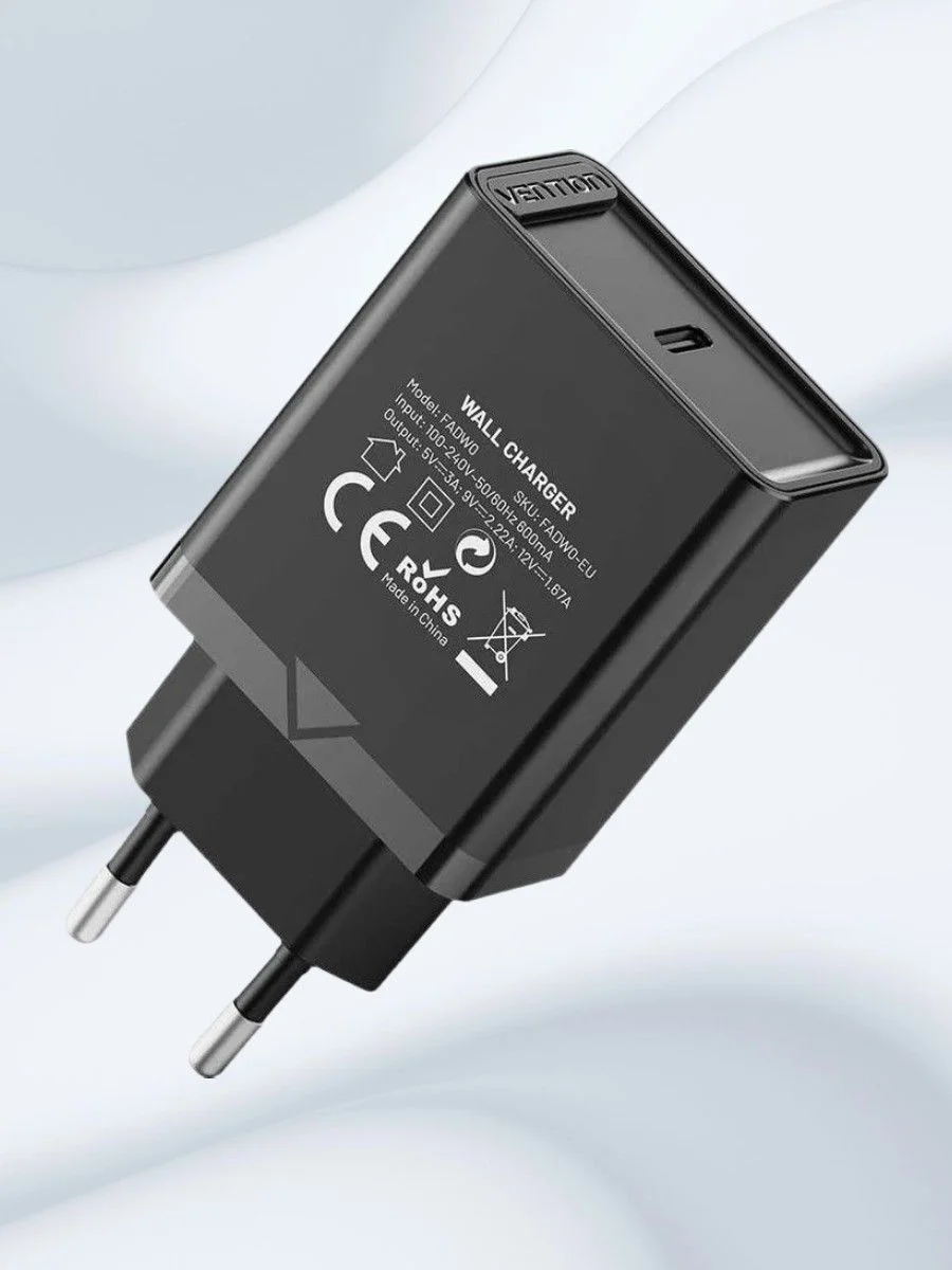 Зарядное устройство Vention на 1 порт USB C, QC 4.0, черный (FADB0-EU)