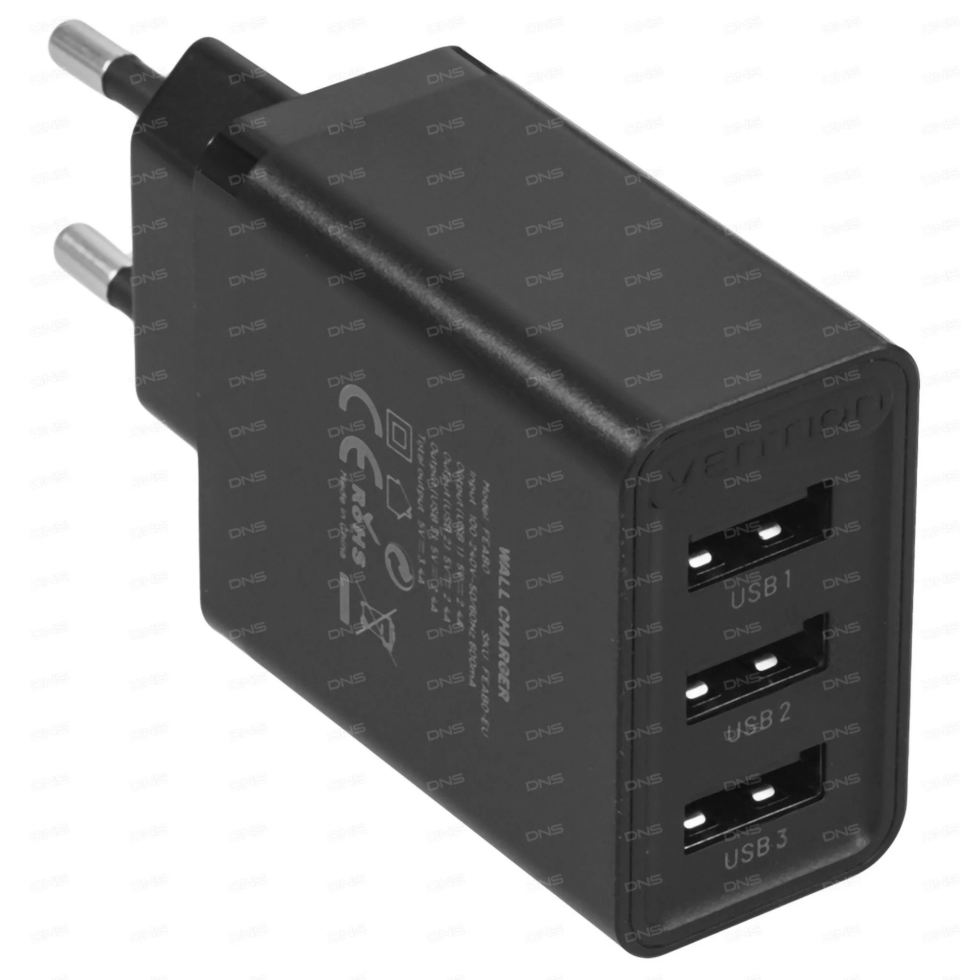 Зарядное устройство Vention на 3 порта USB 2.4A, черный (FEAB0-EU)