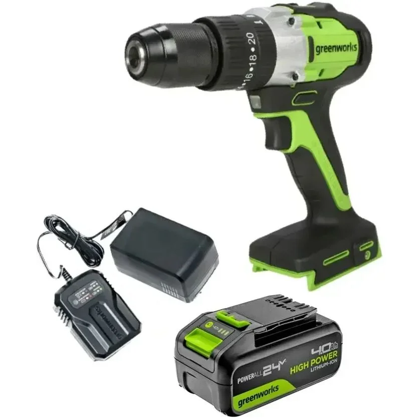Дрель-шуруповерт Greenworks GD24DD60 аккум. патрон:быстрозажимной (3704107)