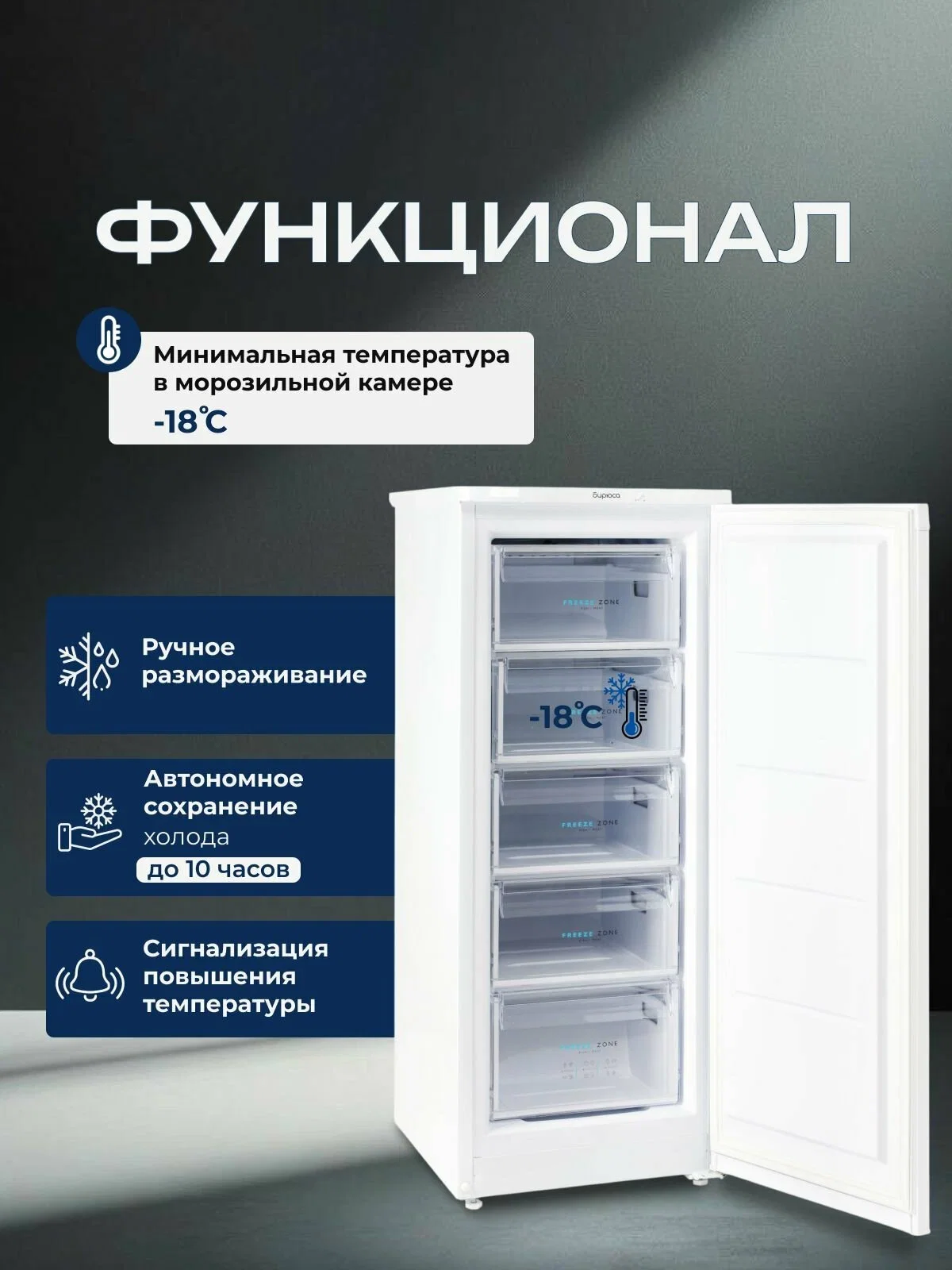 Морозильная камера Бирюса 414 белый, 130л, 5 ящиков