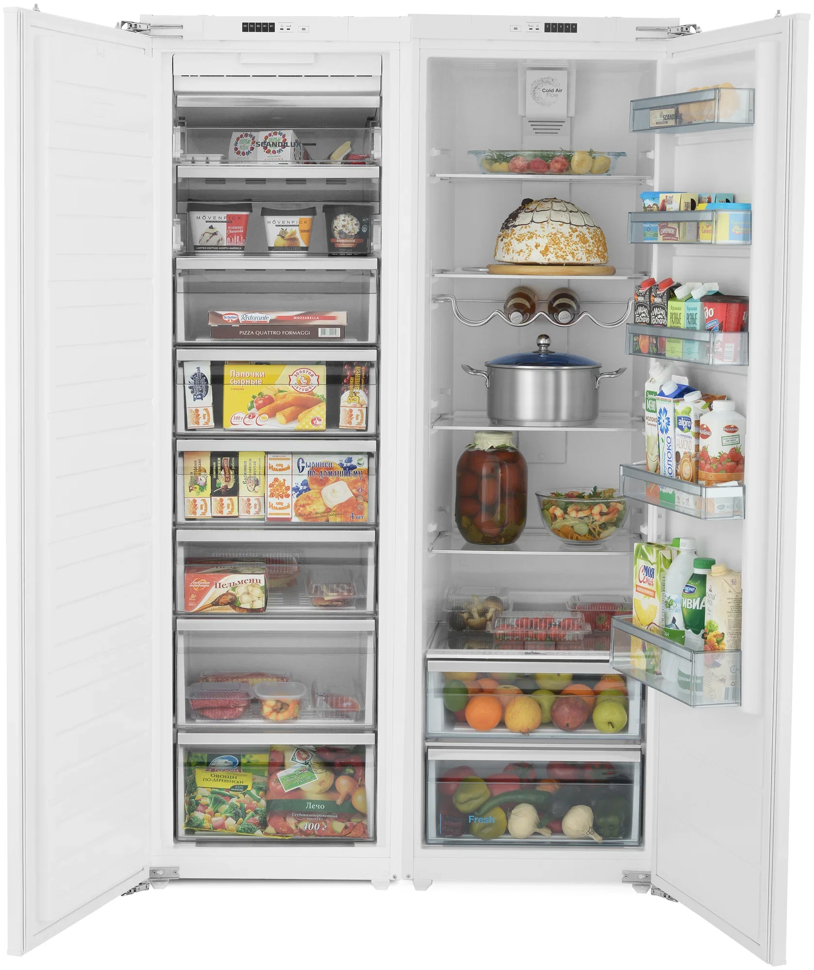Встраиваемый холодильник Side-by-Side Scandilux SBSBI 524EZ (RBI 524EZ+FNBI 524E)
