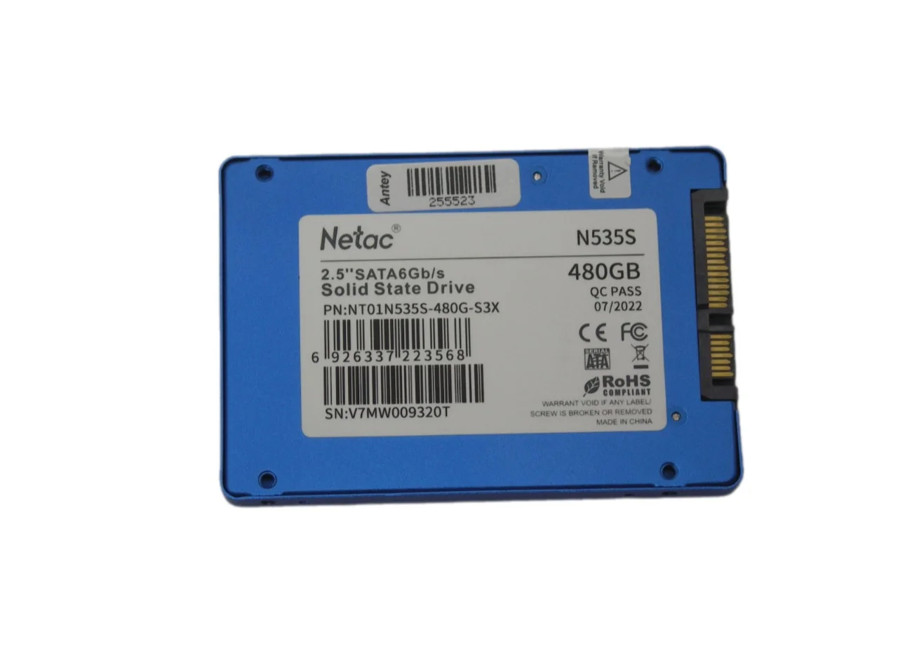 Твердотельный диск 480GB Netac N535S, 2.5", SATA III, [R/W - 540/490 MB/s] 3D-NAND