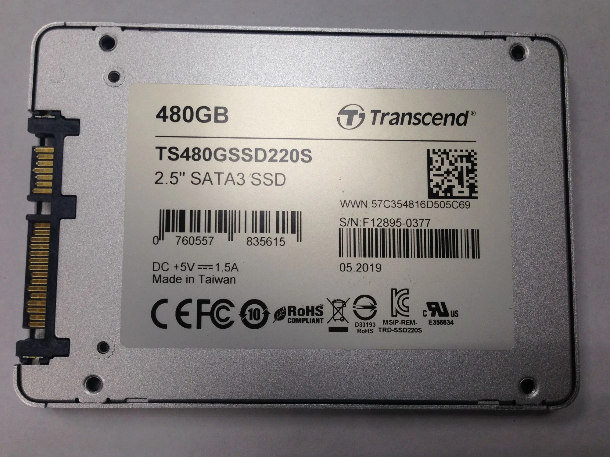 Твердотельный диск 480GB Transcend 220S, 2.5", SATA III [R/W - 450/550 MB/s]
