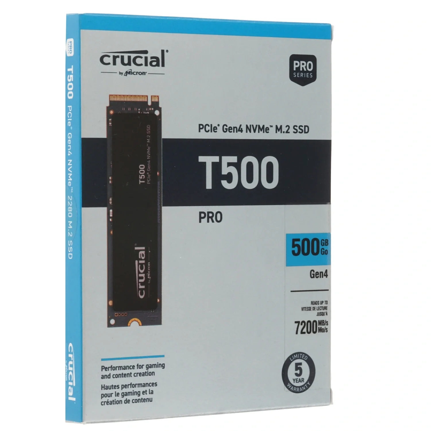 Твердотельный диск 500GB Crucial T500 M.2, PCI-E 4.0 x4  [R/W - 5700/7200 MB/s]