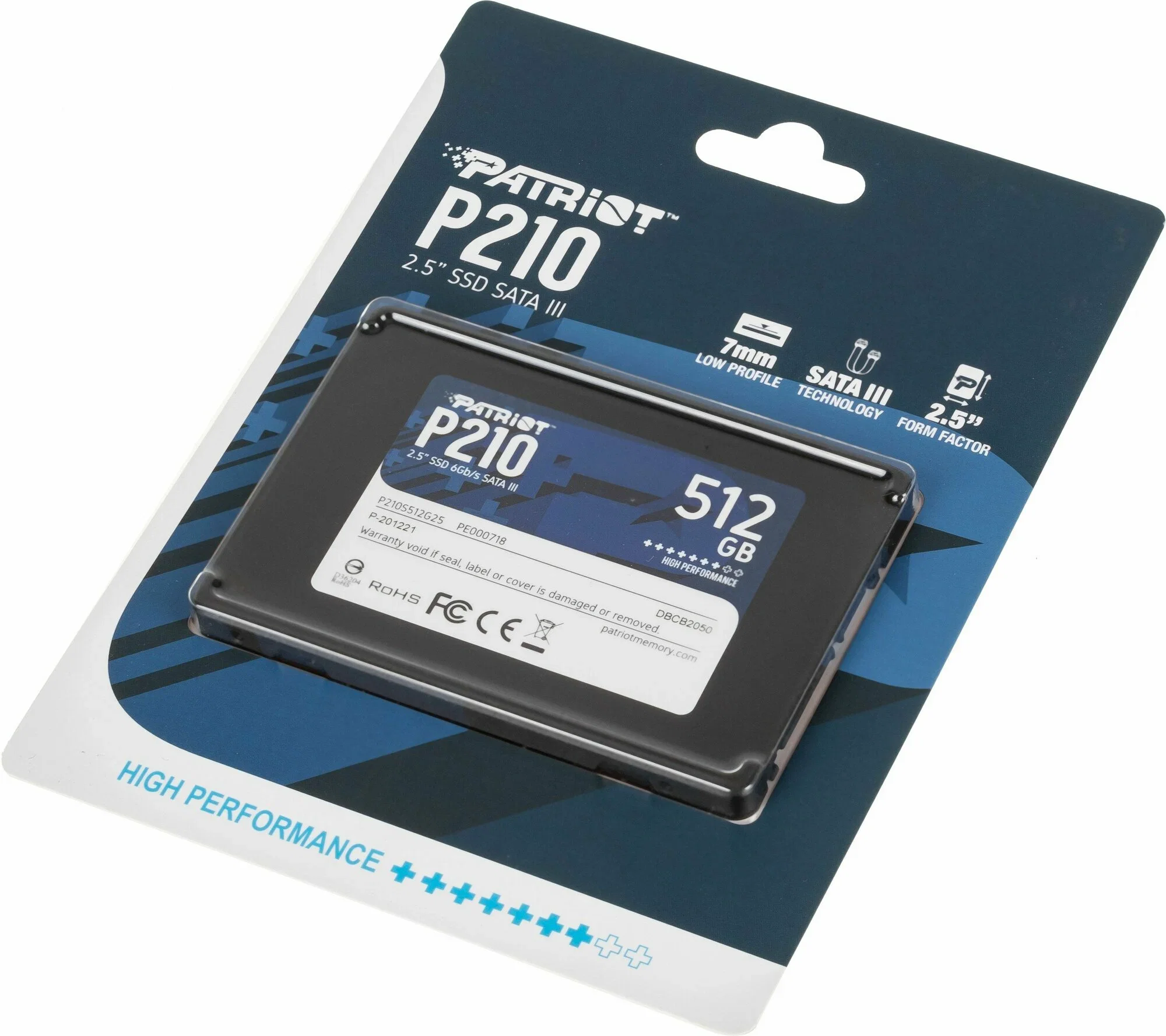 Твердотельный диск 512GB Patriot P210, 2.5", SATA III, [R/W - 520/430 MB/s]
