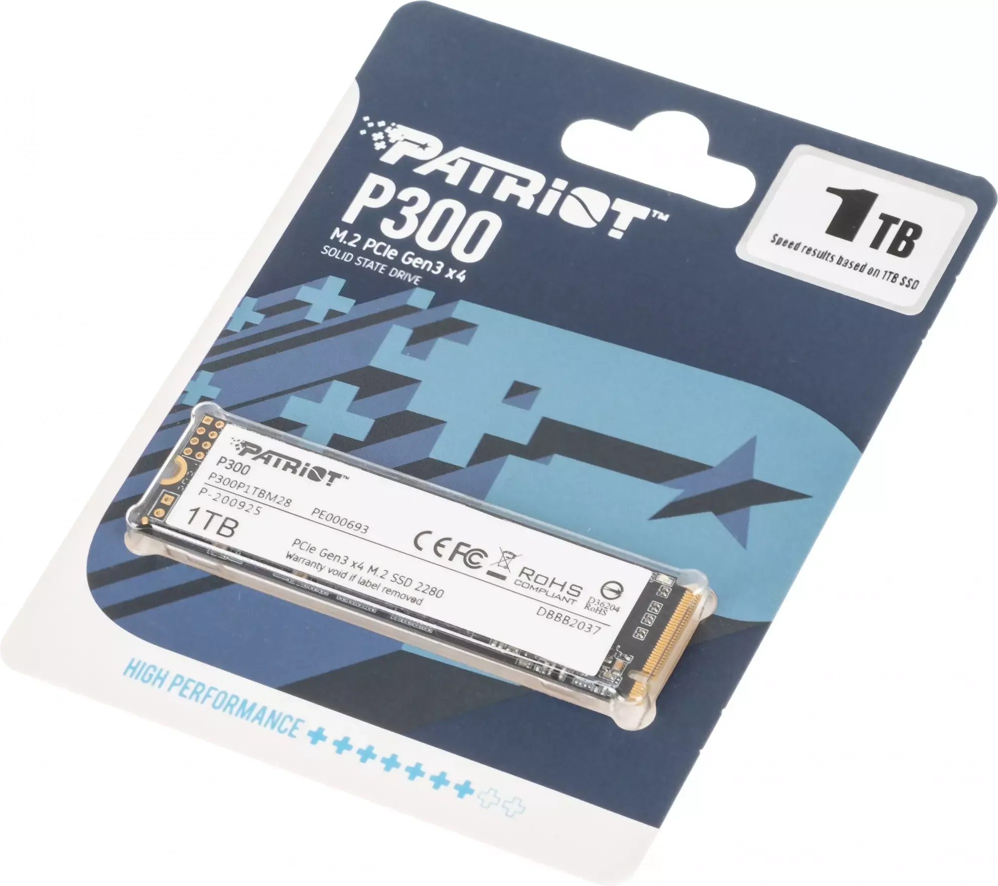 Твердотельный диск 512GB Patriot P300, M.2 2280, PCI-E 3x4, [R/W -1700/1100 MB/s]