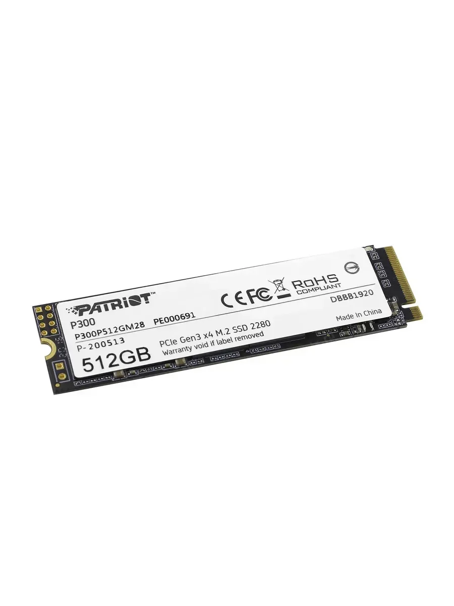 Твердотельный диск 512GB Patriot P300, M.2 2280, PCI-E 3x4, [R/W -1700/1100 MB/s]