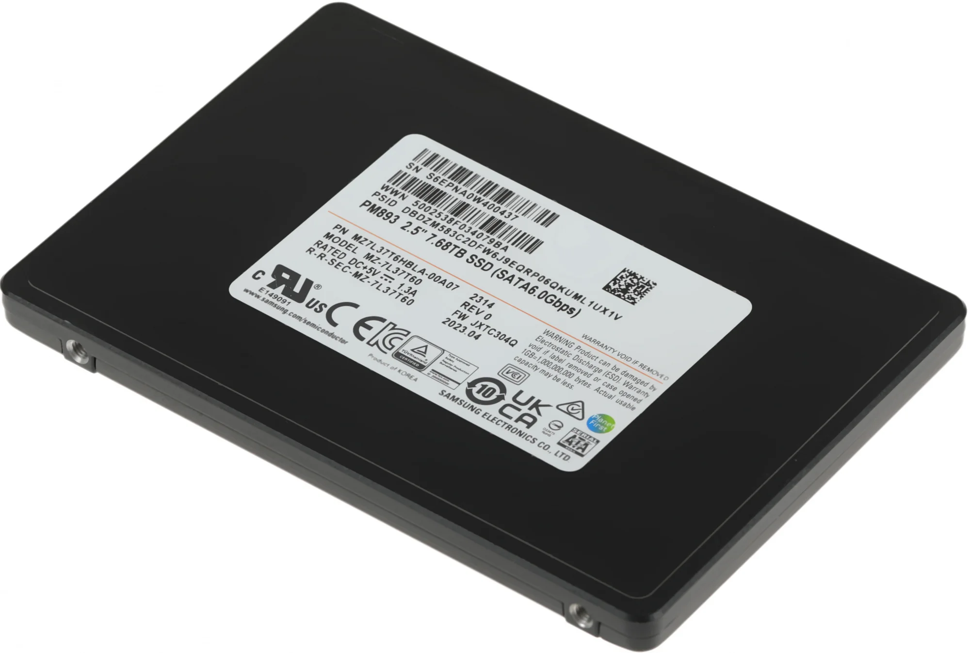 Твердотельный диск 7680GB Samsung Enterprise PM893, V-NAND, 2.5", SATA, [R/W - 550/520 MB/s]  TBW 14016 OEM