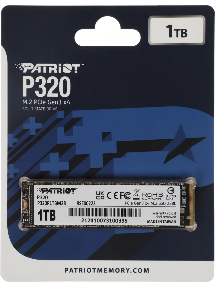 Твердотельный диск 1TB Patriot P320, M.2 2280, PCI-E 3x4, [R/W -3000/2200 MB/s]