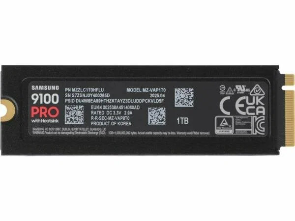 Твердотельный диск 1TB Samsung 9100 PRO, M.2, PCI-E 5.0 x4, TLC 3D NAND [R/W - 14800/13400 MB/s]